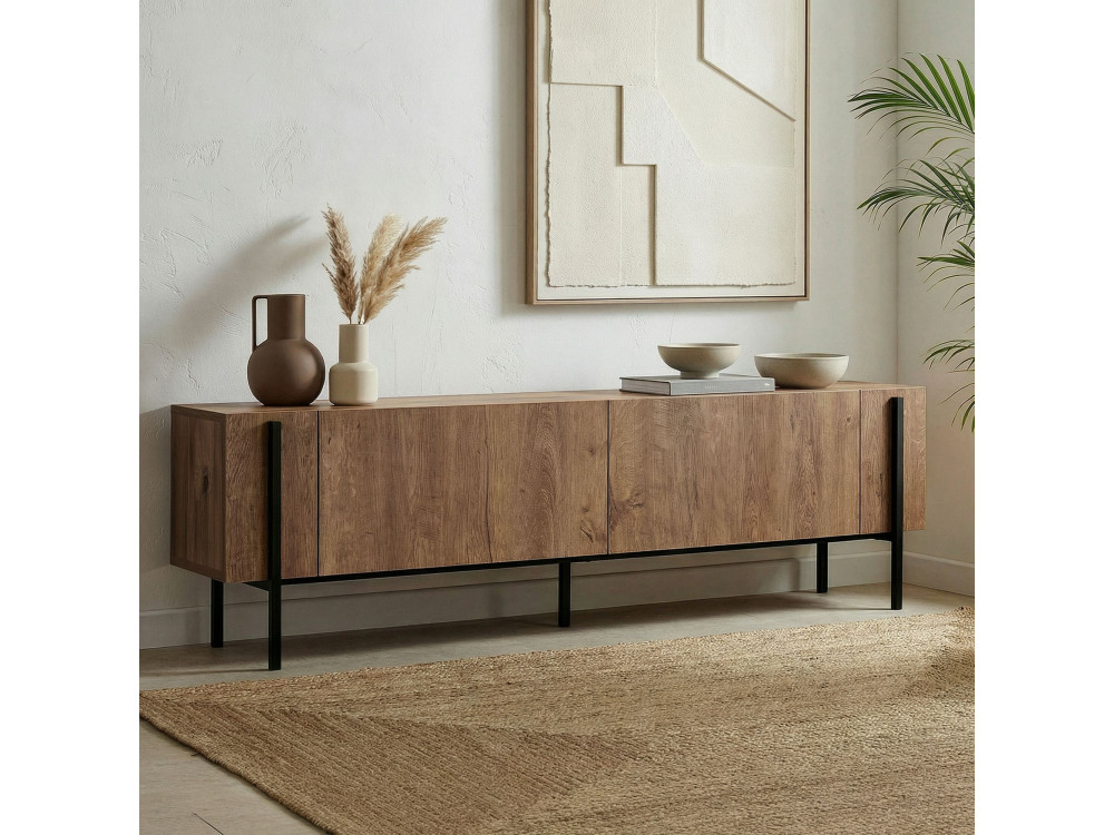 Suporte para televisor em madeira Nexus" - 180 x 30 x 45 cm - Carvalho Kafkas / Preto