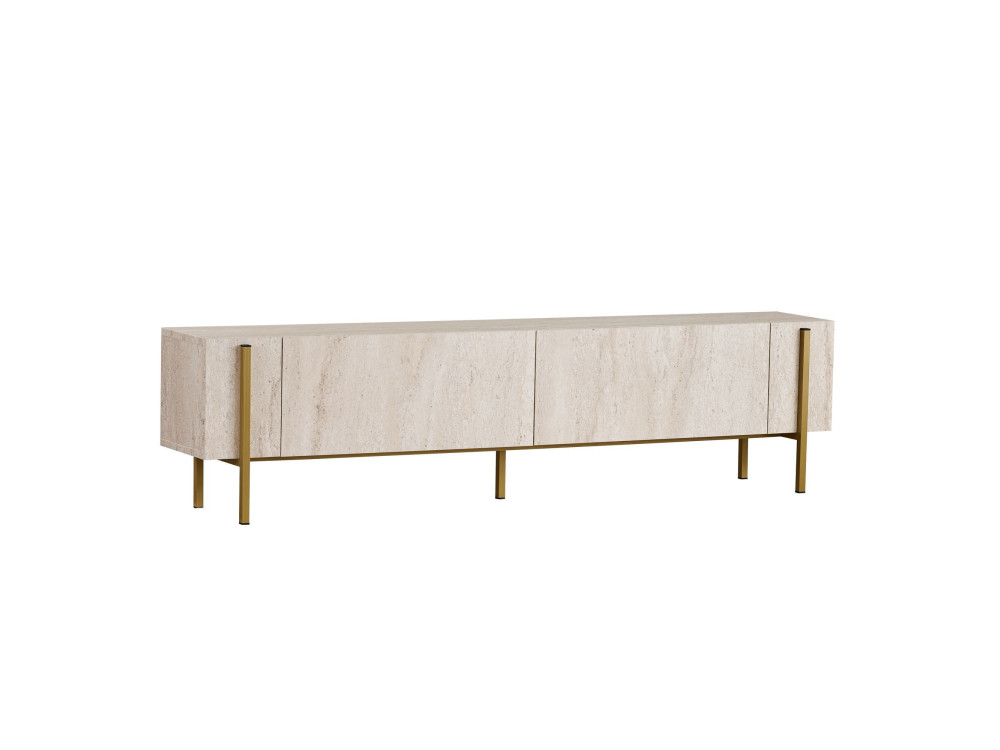 Suporte de TV em madeira Nexus" - 180 x 30 x 45 cm - Travertino / Dourado