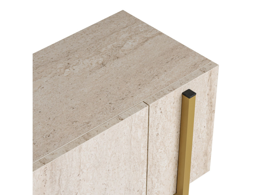 Suporte de TV em madeira Nexus" - 180 x 30 x 45 cm - Travertino / Dourado