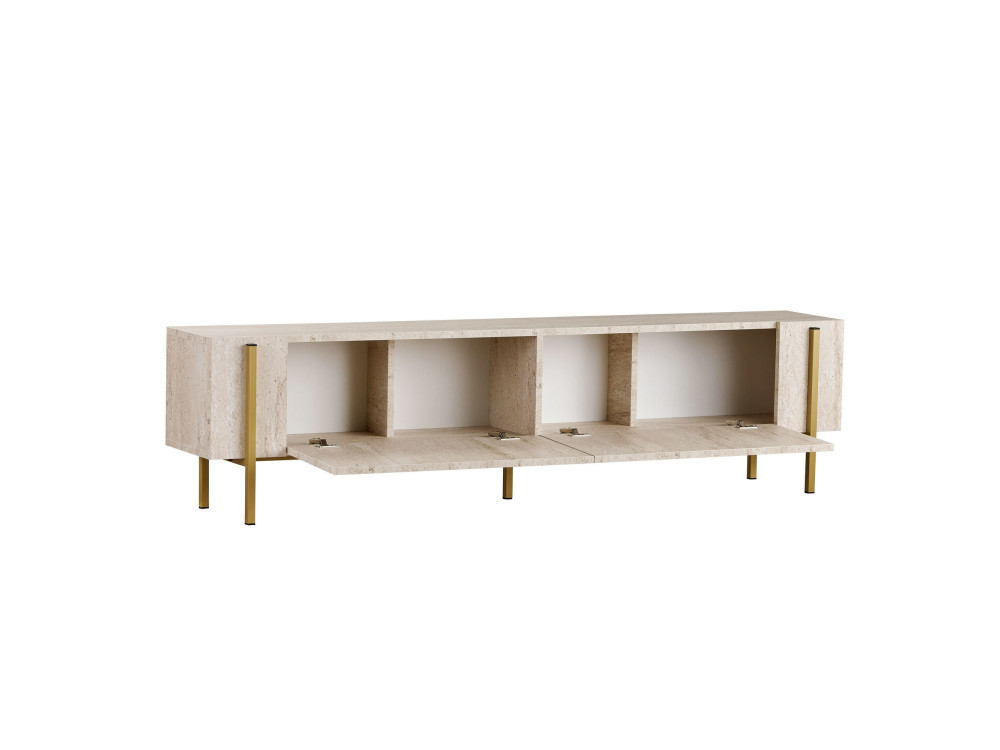 Suporte de TV em madeira Nexus" - 180 x 30 x 45 cm - Travertino / Dourado