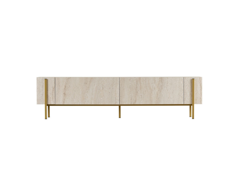 Suporte de TV em madeira Nexus" - 180 x 30 x 45 cm - Travertino / Dourado