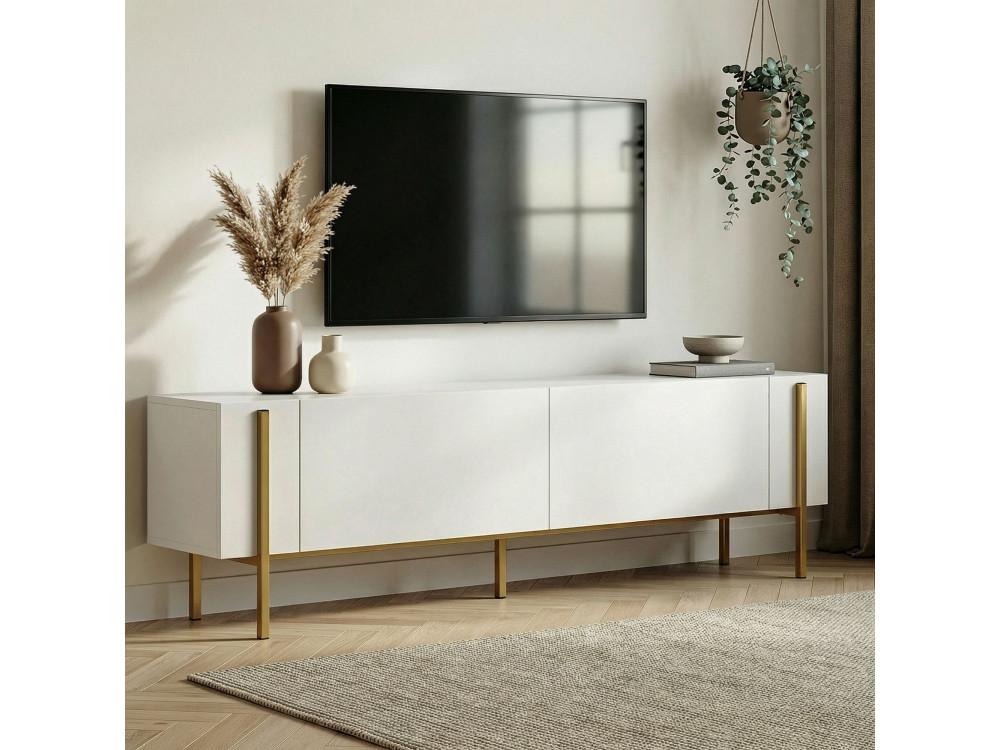 Suporte para televisor em madeira Nexus" - 180 x 30 x 45 cm - Branco / Dourado