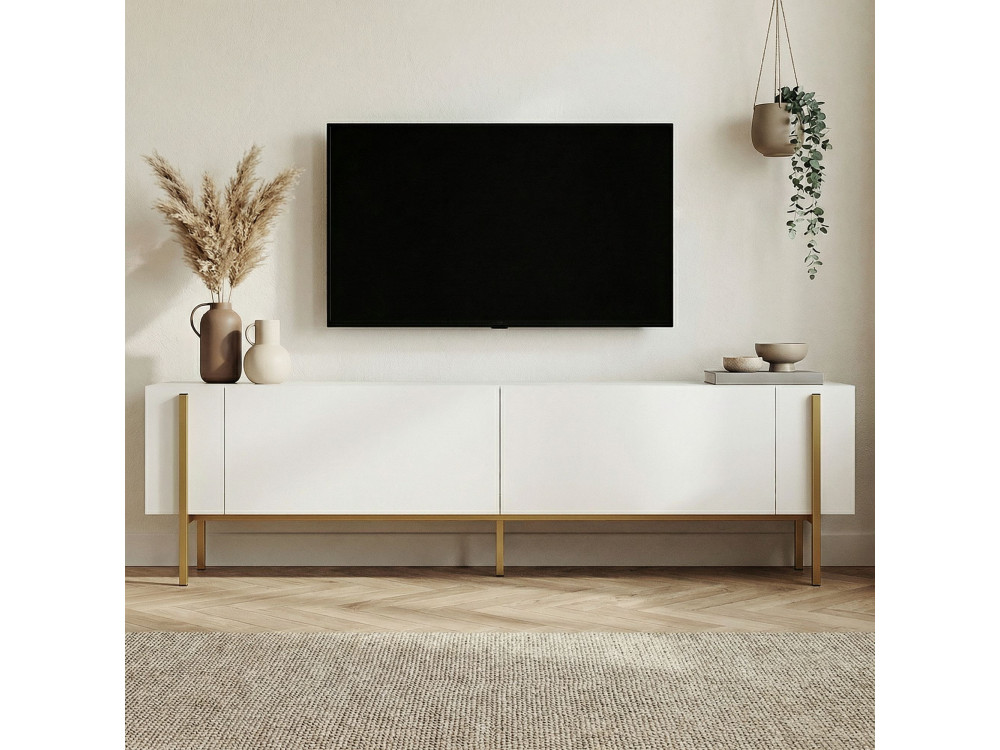 Suporte para televisor em madeira Nexus" - 180 x 30 x 45 cm - Branco / Dourado