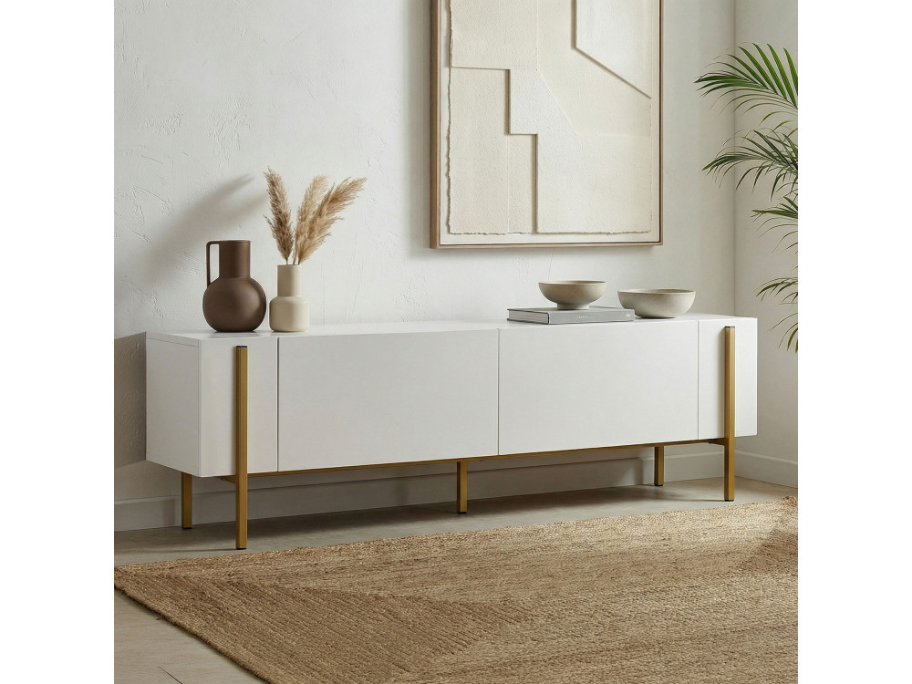 Suporte para televisor em madeira Nexus" - 180 x 30 x 45 cm - Branco / Dourado