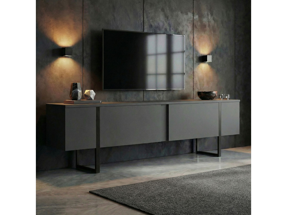 Suporte de TV em madeira "Onera" - 180 x 30 x 50 cm - Antracite / Preto