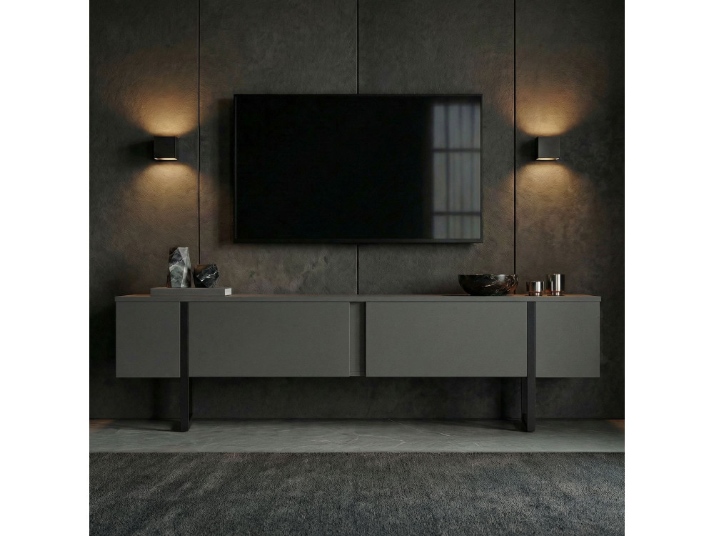 Suporte de TV em madeira "Onera" - 180 x 30 x 50 cm - Antracite / Preto