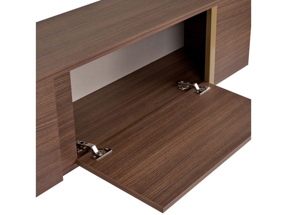 Suporte de TV em madeira "Onera" - 180 x 30 x 50 cm - Nogueira / Ouro