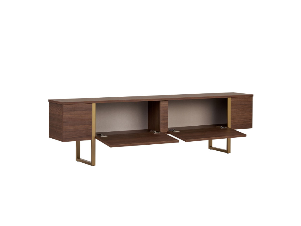 Suporte de TV em madeira "Onera" - 180 x 30 x 50 cm - Nogueira / Ouro