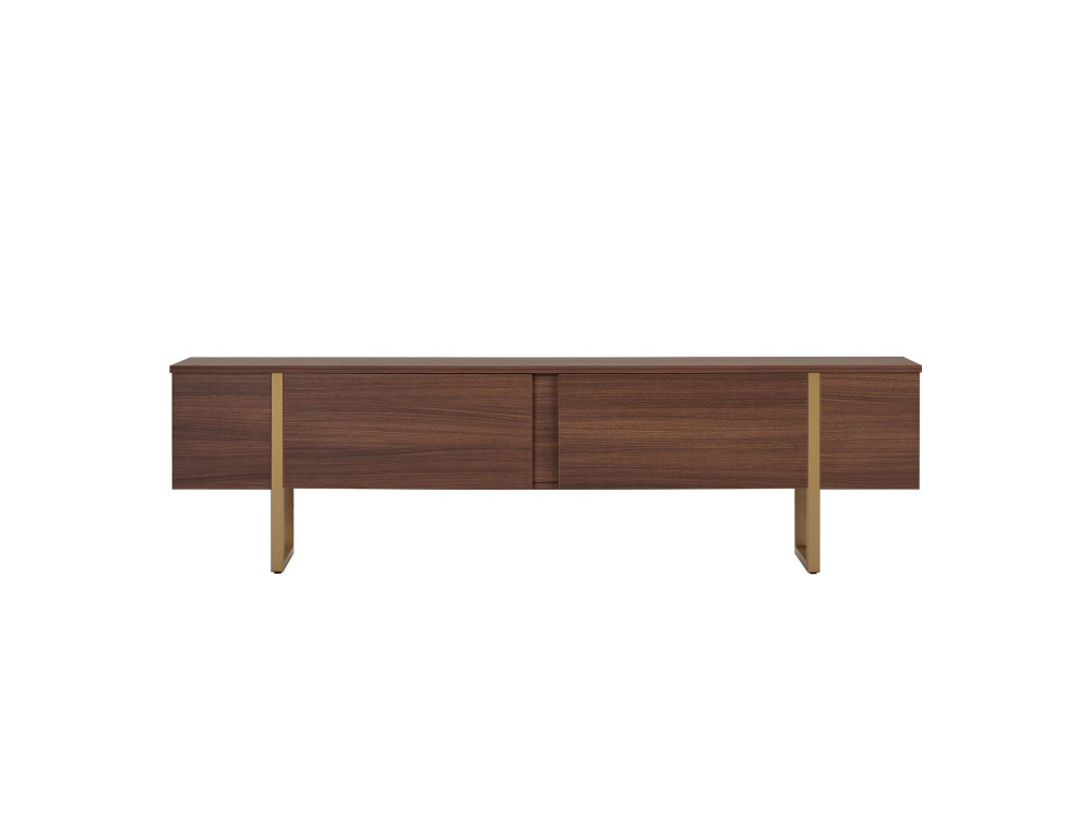 Suporte de TV em madeira "Onera" - 180 x 30 x 50 cm - Nogueira / Ouro