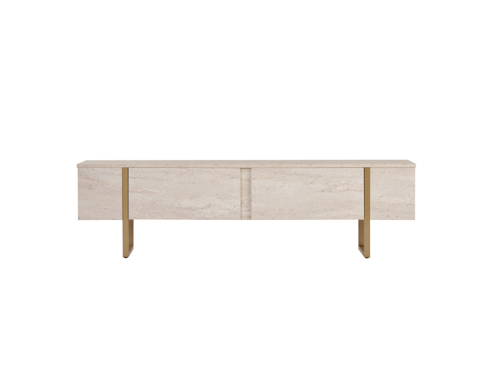 Suporte para televisor em madeira "Onera" - 180 x 30 x 50 cm - Travertino / Ouro