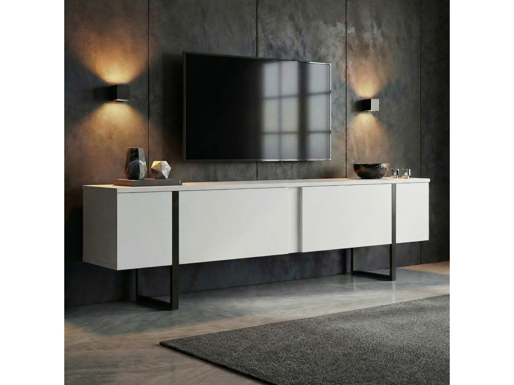 Suporte de TV em madeira "Onera" - 180 x 30 x 45 cm - BrancoPreto