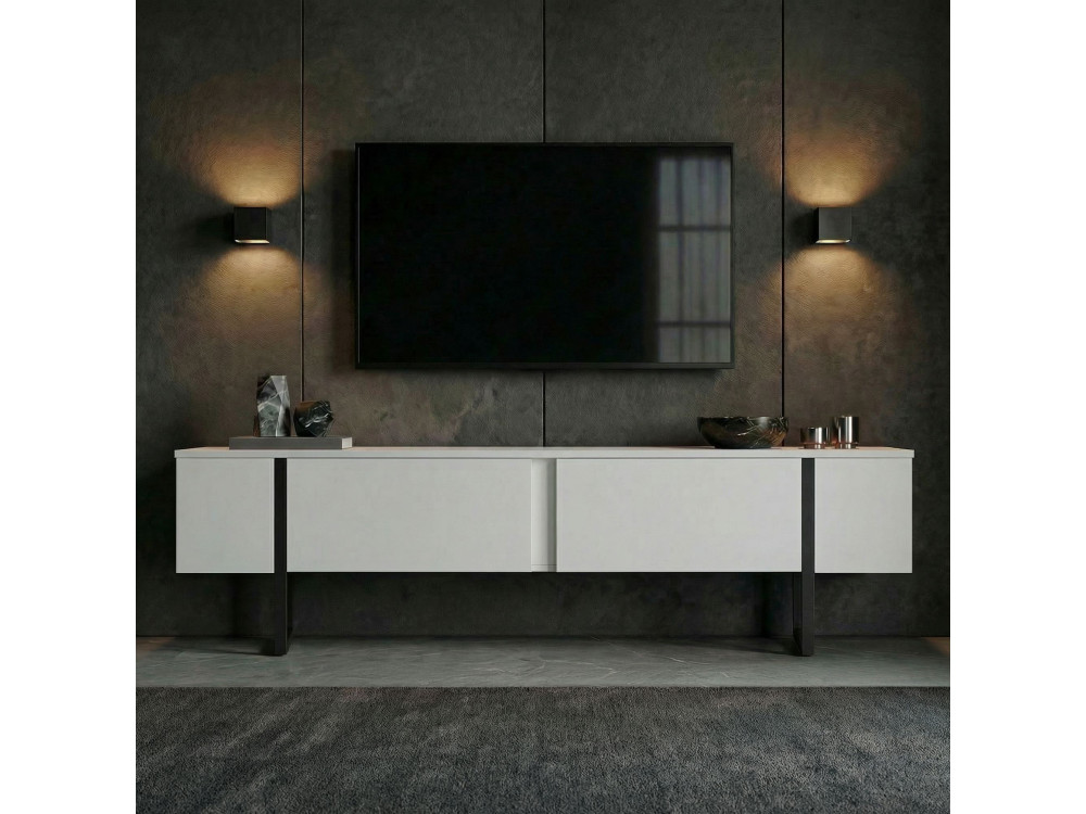 Suporte de TV em madeira "Onera" - 180 x 30 x 45 cm - BrancoPreto