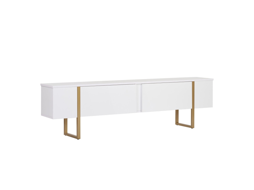 Suporte de TV em madeira "Onera" - 180 x 30 x 50 cm - Branco / Dourado