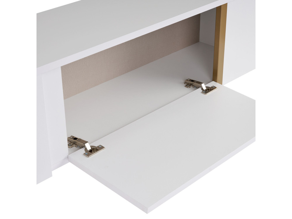 Suporte de TV em madeira "Onera" - 180 x 30 x 50 cm - Branco / Dourado