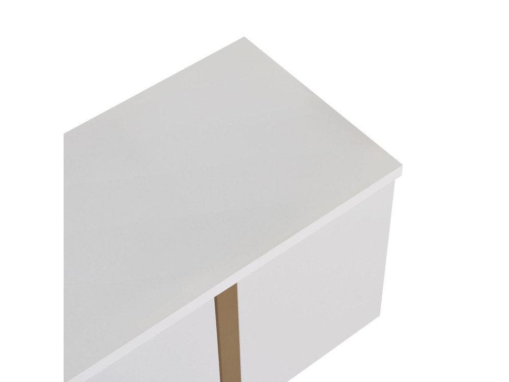 Suporte de TV em madeira "Onera" - 180 x 30 x 50 cm - Branco / Dourado