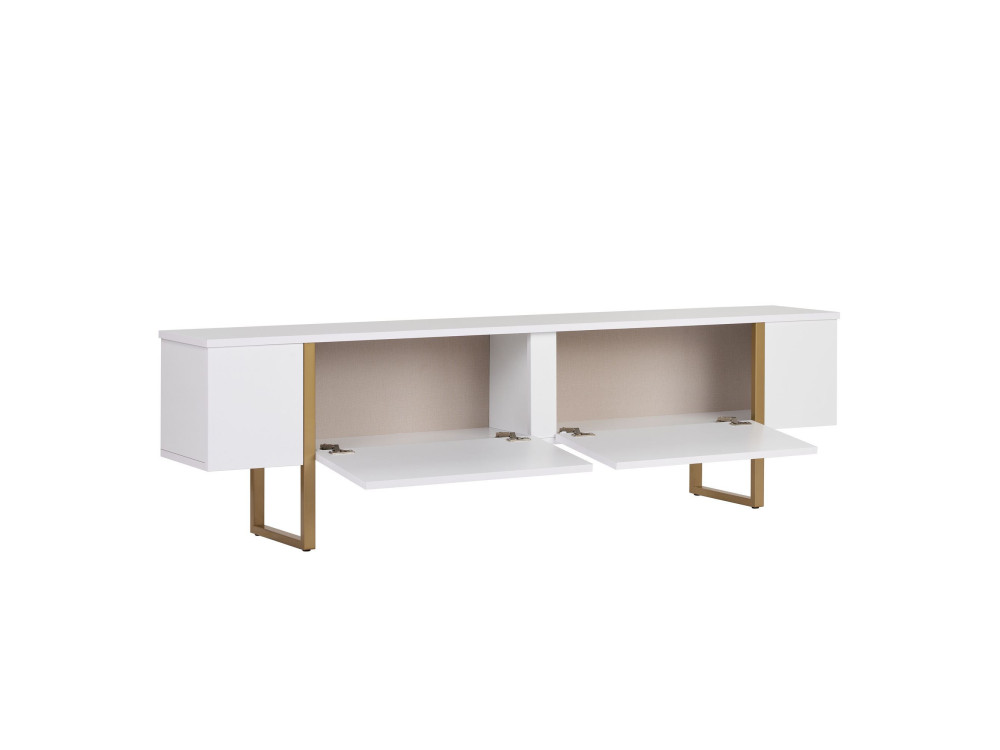 Suporte de TV em madeira "Onera" - 180 x 30 x 50 cm - Branco / Dourado