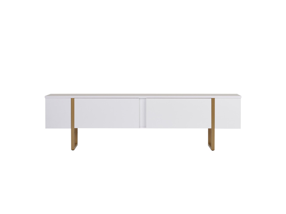 Suporte de TV em madeira "Onera" - 180 x 30 x 50 cm - Branco / Dourado