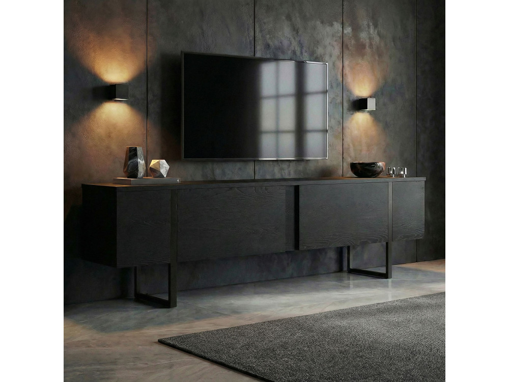 Suporte para televisor em madeira "Onera" - 180 x 30 x 50 cm - Preto / Madeira preta