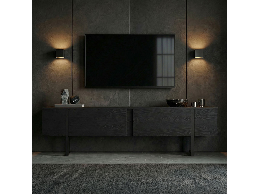 Suporte para televisor em madeira "Onera" - 180 x 30 x 50 cm - Preto / Madeira preta