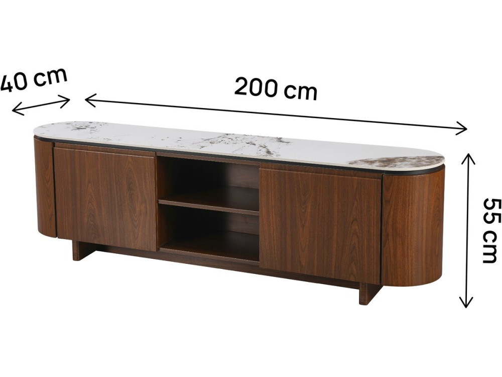 Suporte de TV em madeira Stonea" com tampo em cerâmica - 200 x 40 x 55 cm - Castanho