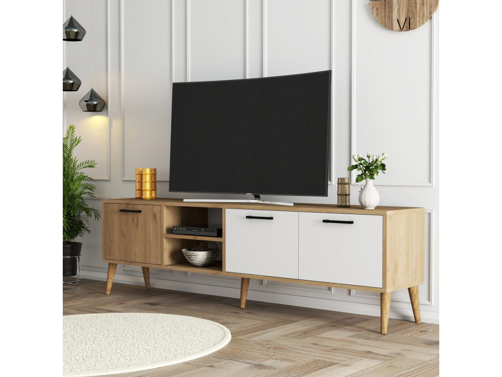 Suporte para televisor em madeira "Exxen" - 180 x 35 x 53 cm - Branco