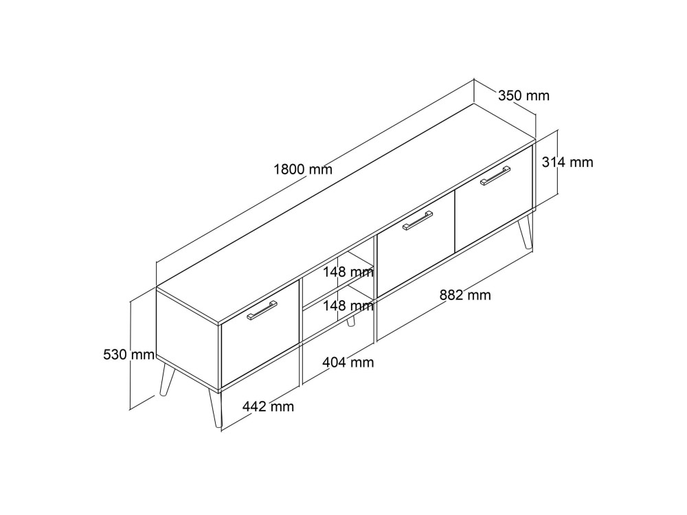 Suporte para televisor em madeira "Exxen" - 180 x 35 x 53 cm - Branco