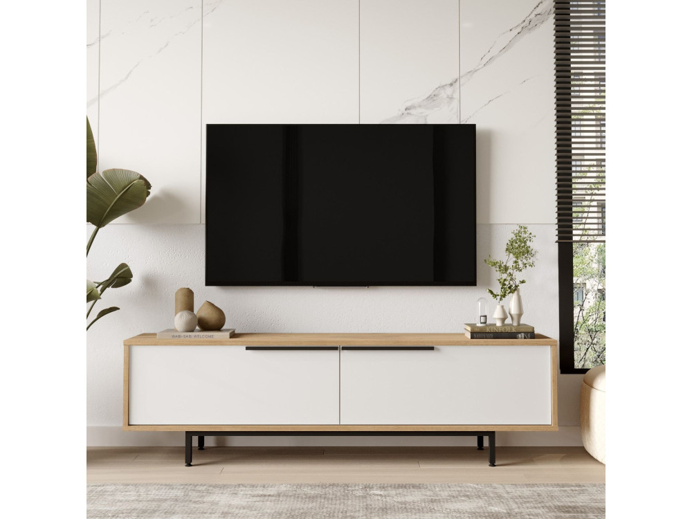 Suporte de TV em madeira "ON1-SW" - 160 x 35 x 45 cm - Branco