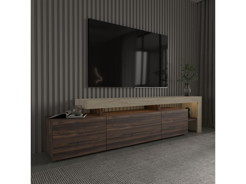 Suporte para televisor em madeira "Beliz" - 192 x 37 x 53 cm - Castanho