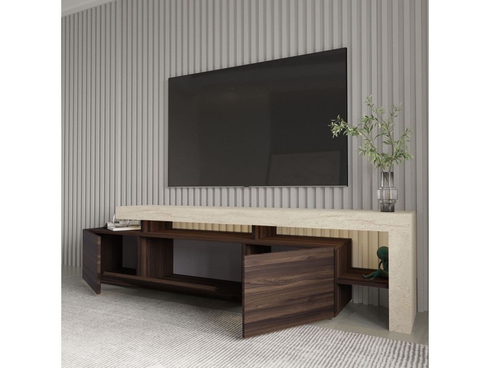 Suporte para televisor em madeira "Beliz" - 192 x 37 x 53 cm - Castanho