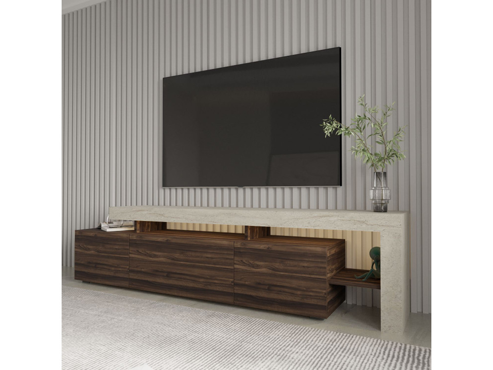 Suporte para televisor em madeira "Beliz" - 192 x 37 x 53 cm - Castanho