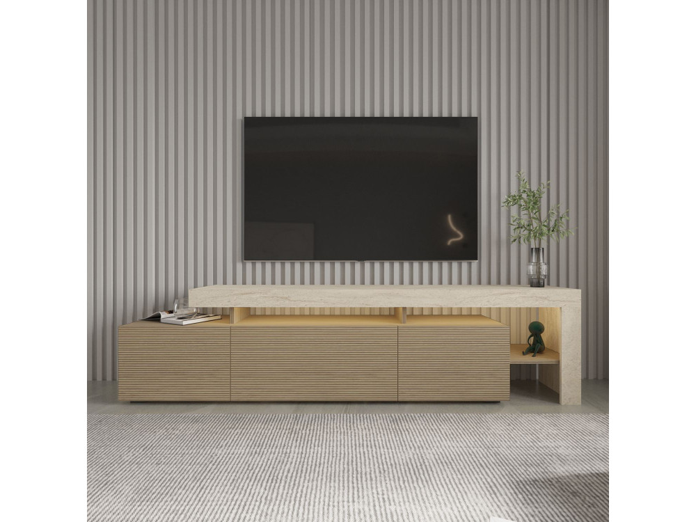 Suporte para televisor em madeira "Beliz" - 192 x 37 x 53 cm - Bege