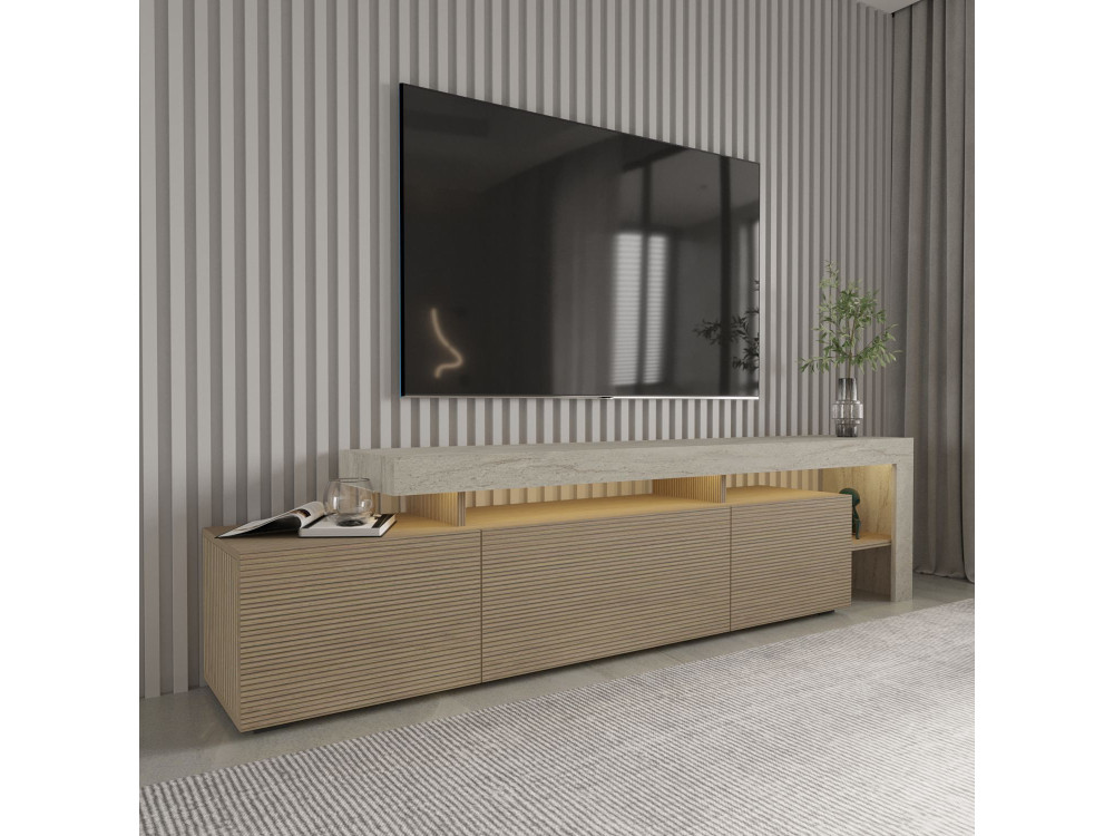 Suporte para televisor em madeira "Beliz" - 192 x 37 x 53 cm - Bege