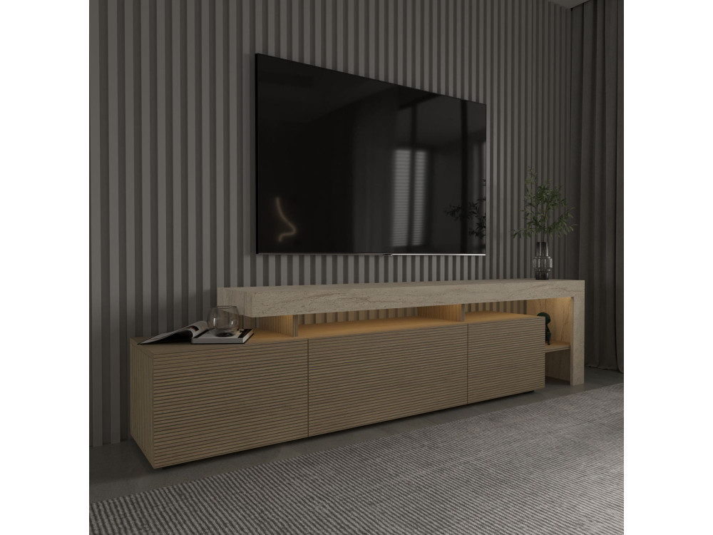 Suporte para televisor em madeira "Beliz" - 192 x 37 x 53 cm - Bege