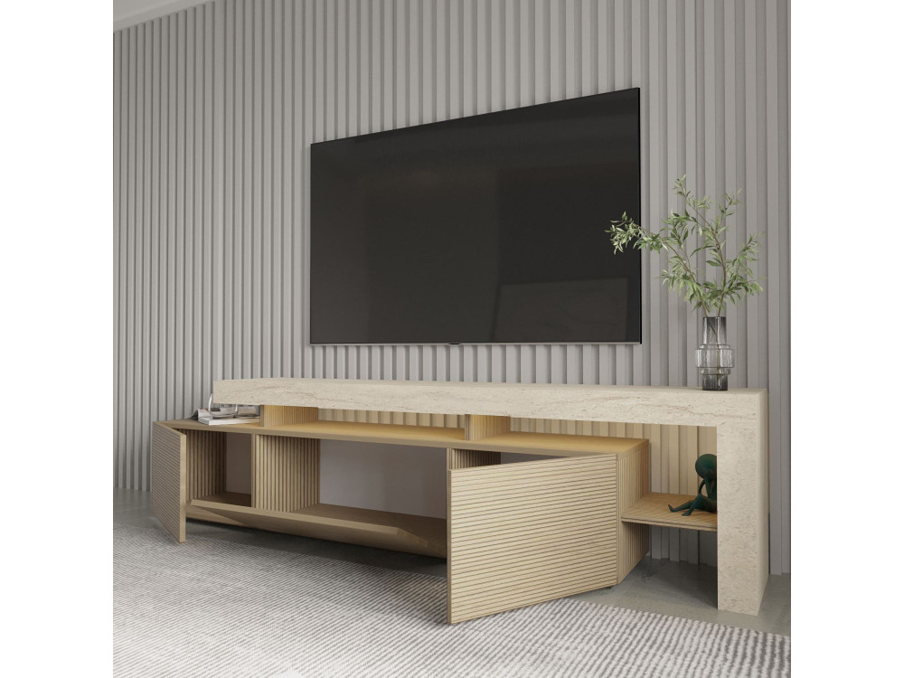 Suporte para televisor em madeira "Beliz" - 192 x 37 x 53 cm - Bege