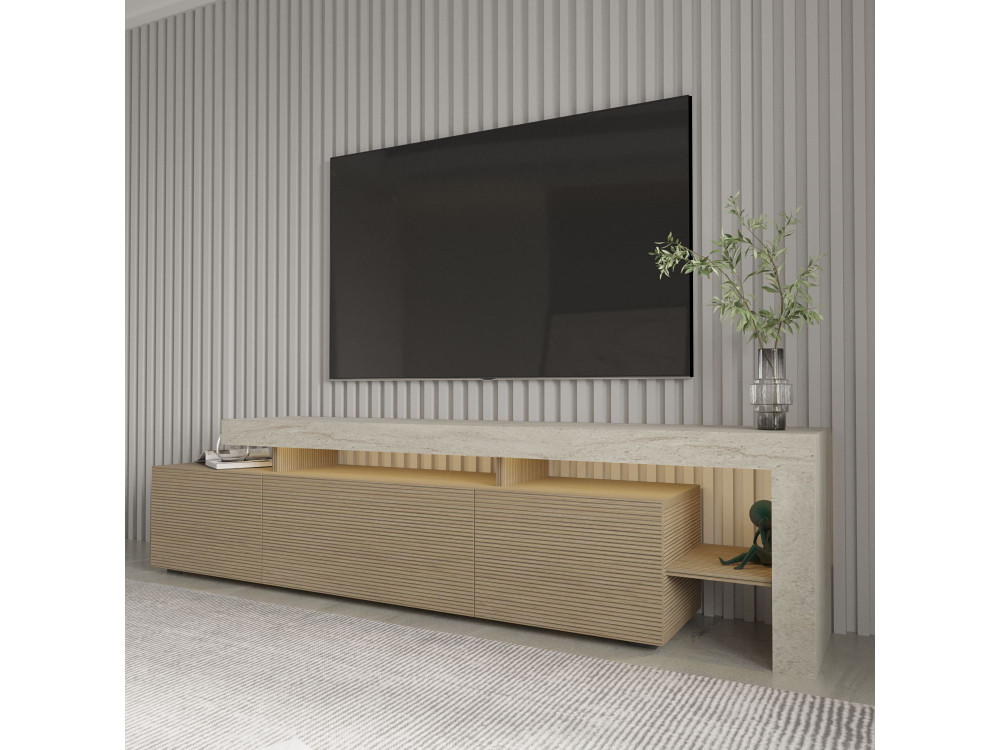 Suporte para televisor em madeira "Beliz" - 192 x 37 x 53 cm - Bege