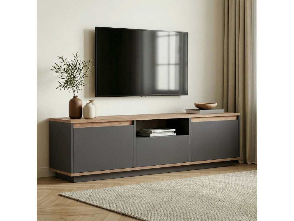 Suporte de TV em madeira "Sentinel" - 160 x 30 x 42 cm - Cinzento antracite