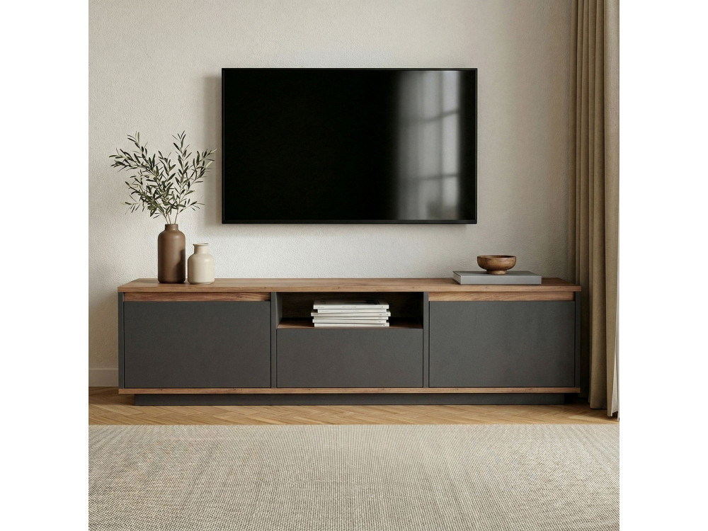 Suporte de TV em madeira "Sentinel" - 160 x 30 x 42 cm - Cinzento antracite