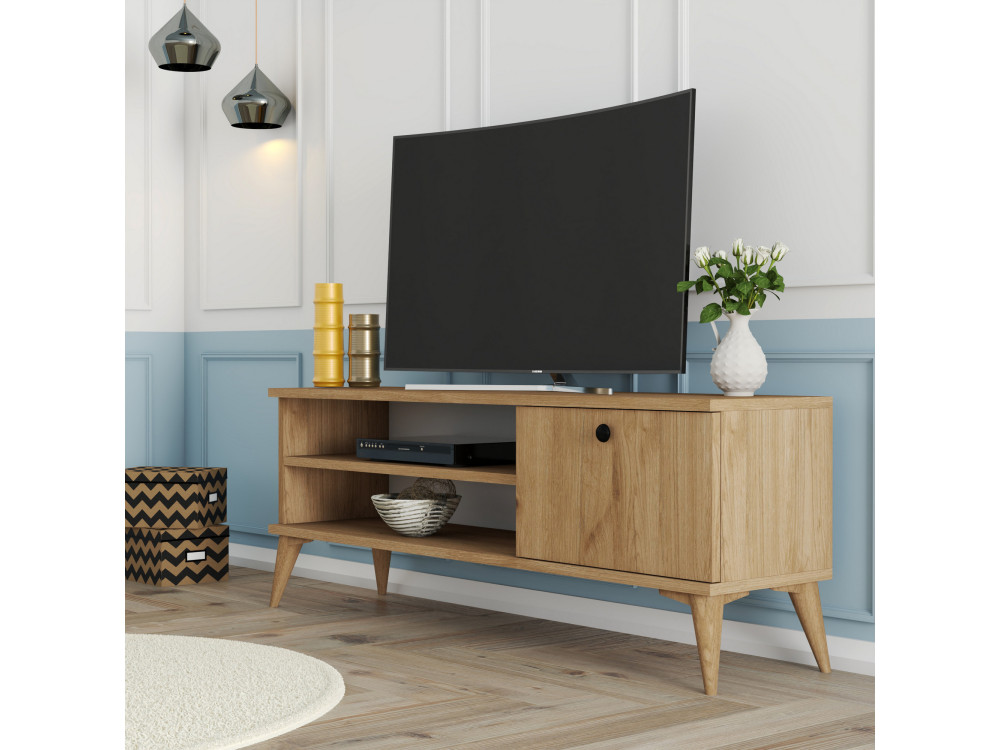 Mesa de TV "retro" em madeira - 120 x 29 x 44 cm - Bege