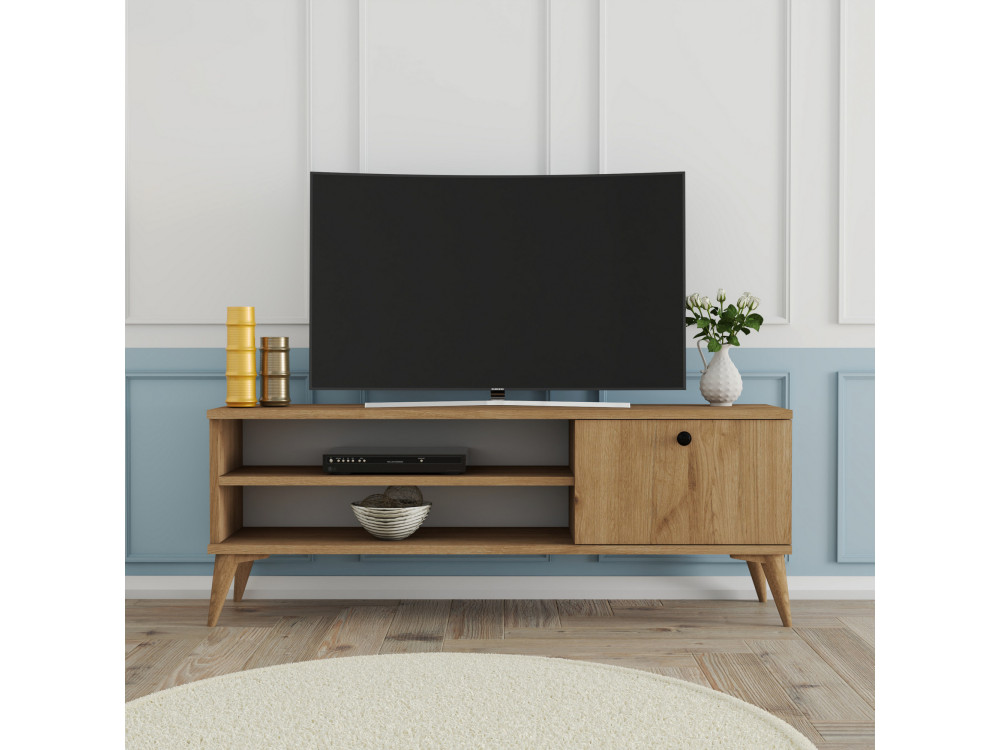 Mesa de TV "retro" em madeira - 120 x 29 x 44 cm - Bege