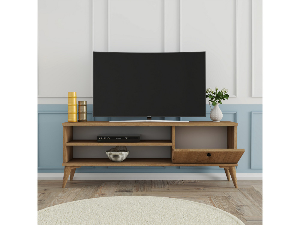 Mesa de TV "retro" em madeira - 120 x 29 x 44 cm - Bege