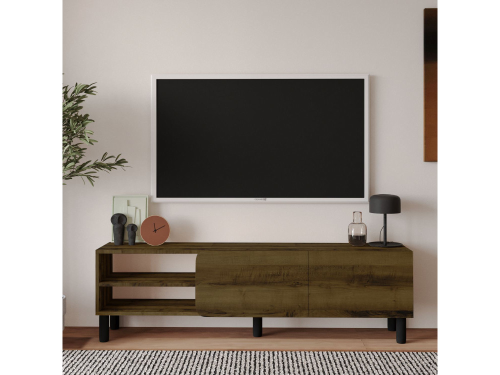 Suporte de TV em madeira "River" - 150 x 31,4 x 48,2 cm - Nogueira antiga