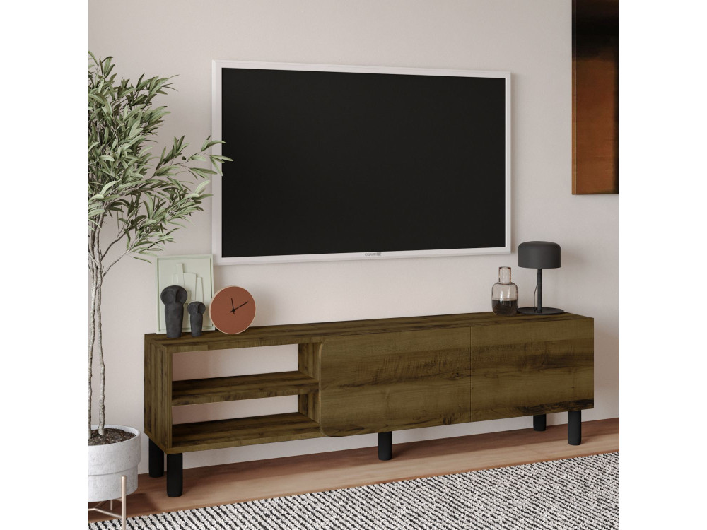 Suporte de TV em madeira "River" - 150 x 31,4 x 48,2 cm - Nogueira antiga