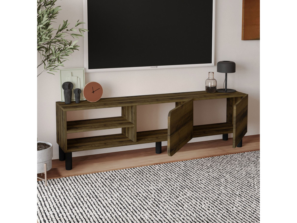 Suporte de TV em madeira "River" - 150 x 31,4 x 48,2 cm - Nogueira antiga