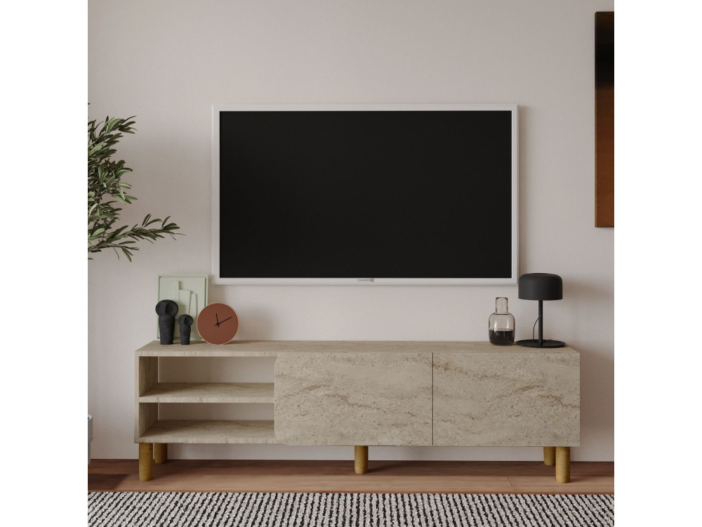 Suporte de TV em madeira "River" - 150 x 31 x 48 cm - Travertino