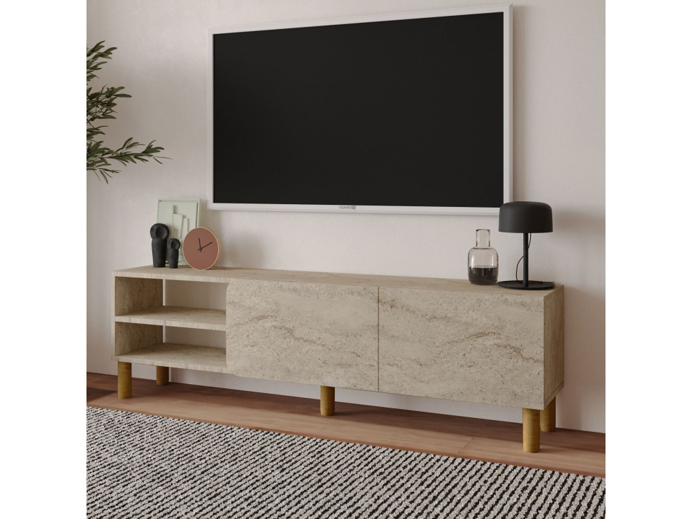 Suporte de TV em madeira "River" - 150 x 31 x 48 cm - Travertino
