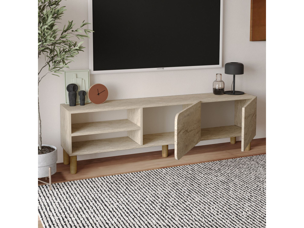 Suporte de TV em madeira "River" - 150 x 31 x 48 cm - Travertino