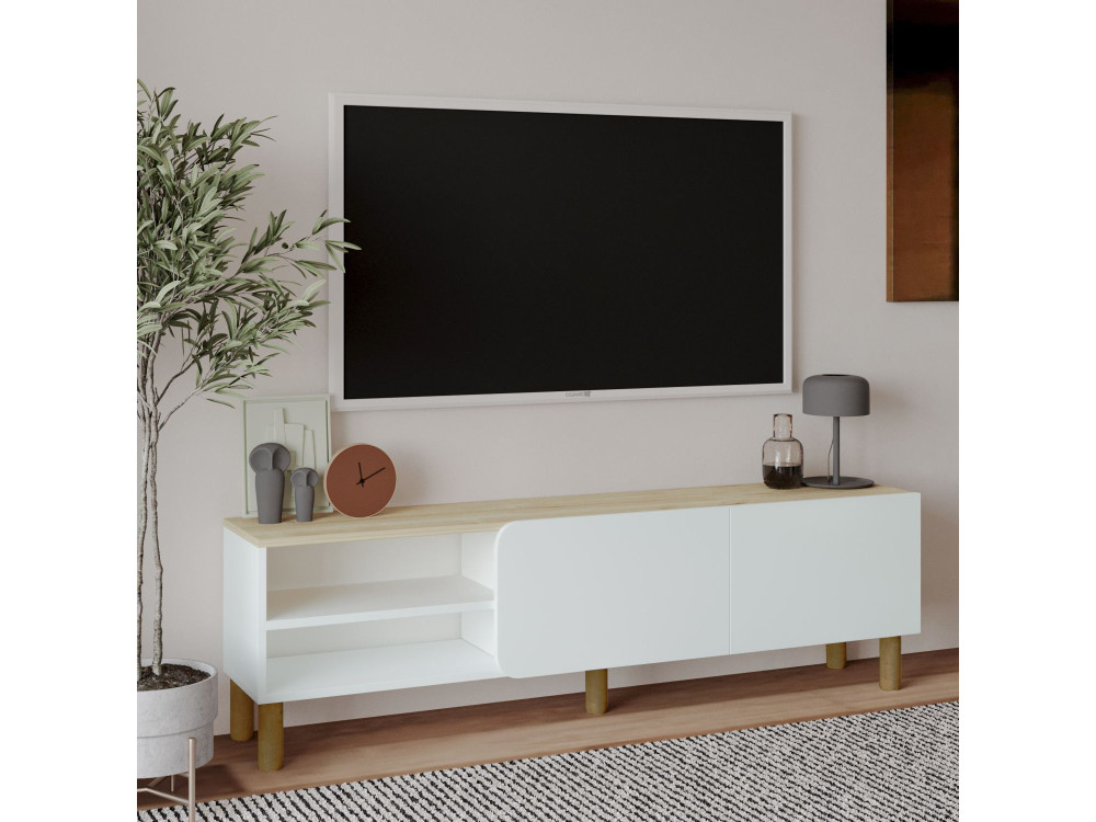 Suporte de TV em madeira "River" - 150 x 31 x 48 cm - Branco