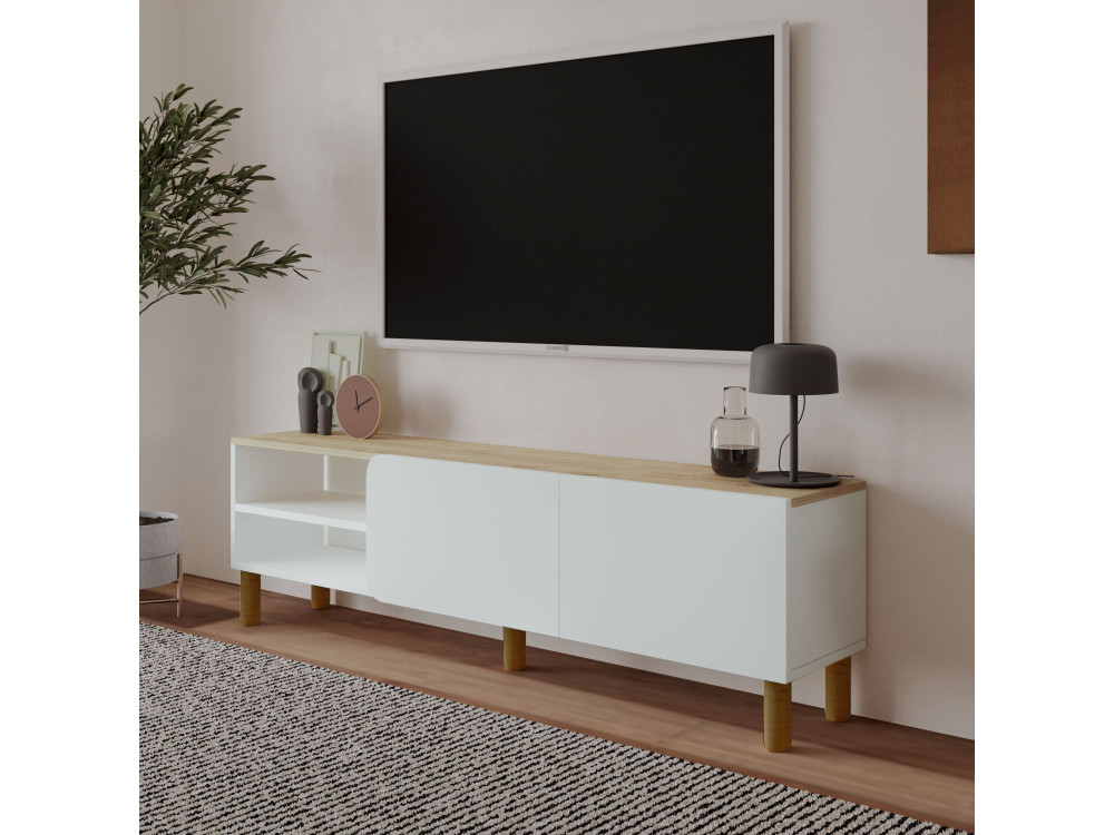 Suporte de TV em madeira "River" - 150 x 31 x 48 cm - Branco
