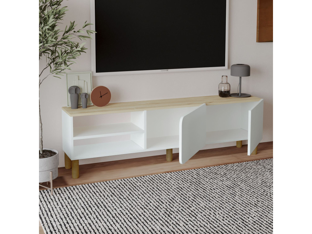 Suporte de TV em madeira "River" - 150 x 31 x 48 cm - Branco