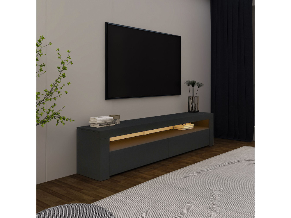 Suporte para televisor em madeira "Bati" - 150 x 36 x 46 cm - Cinzento antracite